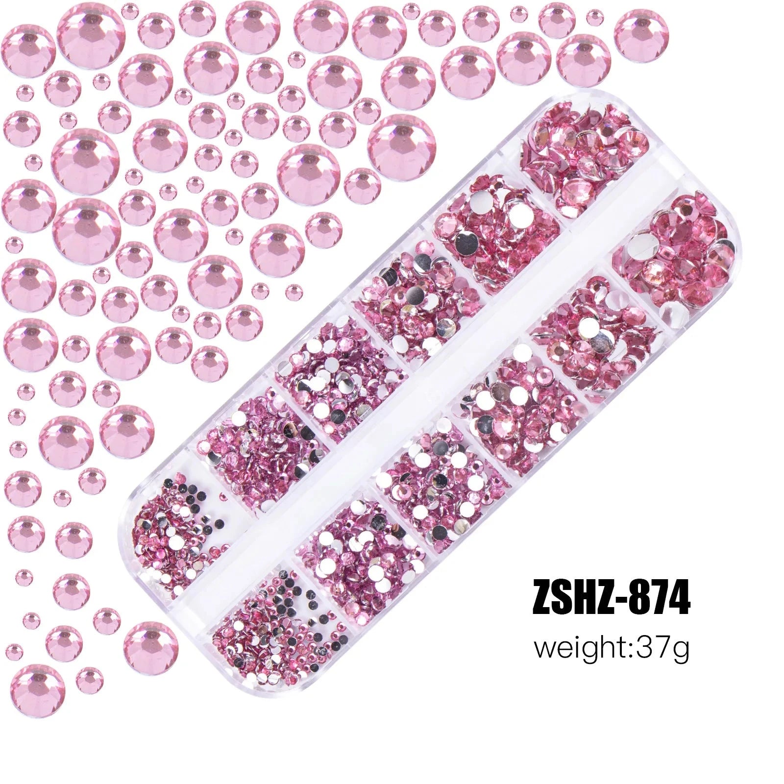 2400pcs+ Shiny Clear Crystal Gems Nail Rhinestones 1.5-4mm Mixed Round Glass Stone Flatback Nail Charms 12grids Nail Diamond DIY Econic Blanks