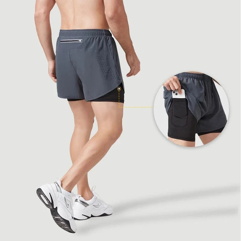 Men's Running Shorts Quick-drying Fitness Black Double Layer Shorts Men New Sport Workout Training Bodybuilding Short Pants Econic Blanks