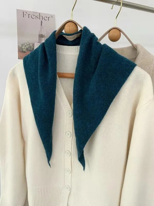 New Women Wool Scarf Shawl Winter Warm Soft Knitted Striped Triangle Fashion Brand Bandana Lady Wool Scarves Quick Pick Grocers