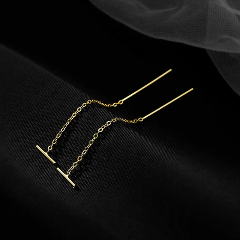 Simple Geometric Square Drop Earring For Women Korean Fashion Gold-color Line Long Tassel Dangle Earrings Party Jewelry Gift Econic Blanks