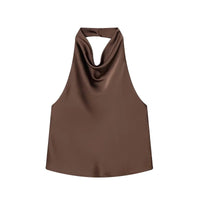 MUJER 2026 Halter Tops for Women Black Satin Backless Top Female Pink Summer Beach Top Woman off Shoulder Camisole Top Women Quick Pick Grocers