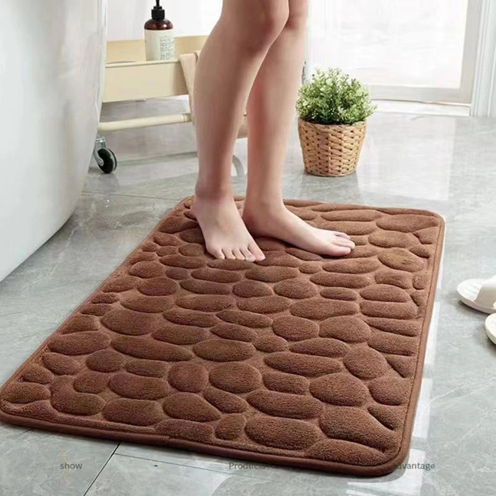 3D Non Slip Bathroom Mat Bath Mats Absorbent Doormat Carpet Cobblestone Embossed Door Floor Mats Machine Washable Quick Drying Econic Blanks