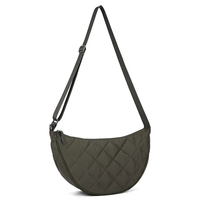 Waist Half Moon Belt Bag Solid Color Crossbody Bag Large Capacity Shoulder Bags Portable Nylon Plaid Travel Bags for Commuting Quick Pick Grocers