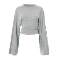 Women's Long Sleeve O-Neck Skinny T-Shirt Monochromatic Crop Top Casual Y2K Streetwear Fashion Pullover Summer Outfit Quick Pick Grocers