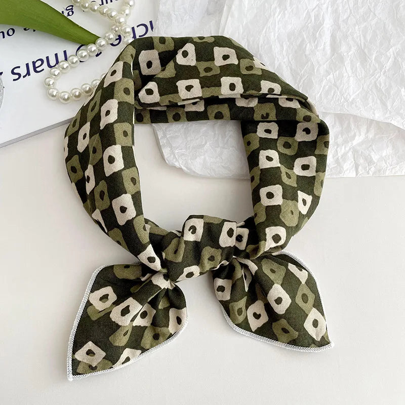 55cm Laies Headband Cotton Linen Square Scarf Women Korean College Girls Fashion Spring Autumn New Style Elegant Neck Scarves Quick Pick Grocers