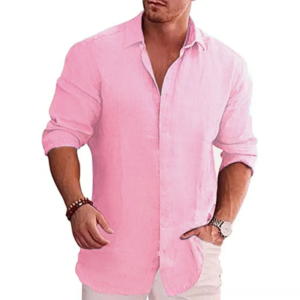 Cotton Linen Autumn Hot Selling Men's Long Sleeve Shirt Solid Color Casual Style Plus Size Men's Casual Linen Shirt Quick Pick Grocers