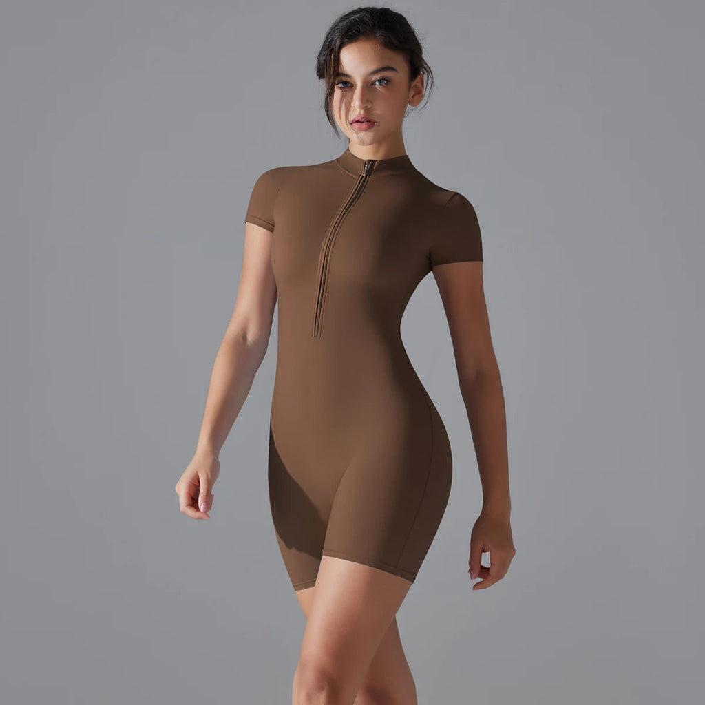 Yoga Set Women's Jumpsuits One-Piece Suit Zipper Short Sleeve Gym Push Up Workout Clothes Fitness Bodysuit Sportswear Tracksuit Quick Pick Grocers