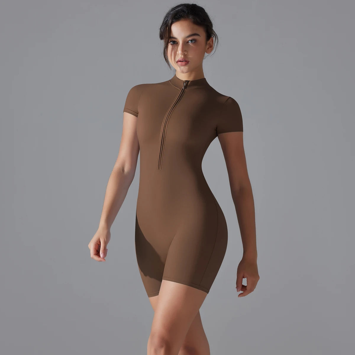 Yoga Set Women's Jumpsuits One-Piece Suit Zipper Short Sleeve Gym Push Up Workout Clothes Fitness Bodysuit Sportswear Tracksuit Quick Pick Grocers