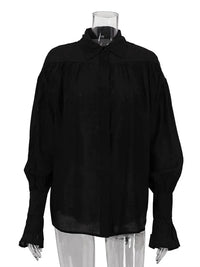 Tossy Casual Loose See-Through Shirts Women's Autumn Lapel Long Sleeve Patchwork Blouse Top Streetwear Female Solid Shirts Top Quick Pick Grocers