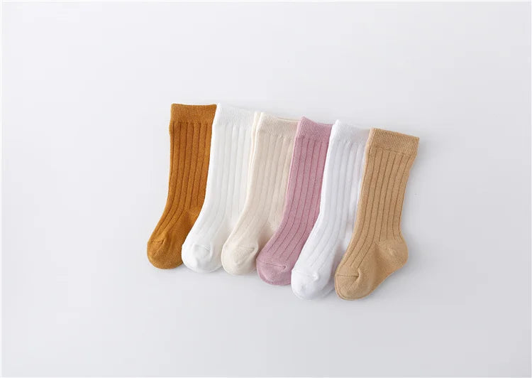 Lawadka 0-5Years Kids Boys Girls Socks Cotton Solid Striped Soft Baby Knee Long Children's Socks School Sport Baby Sock 12 Color Quick Pick Grocers