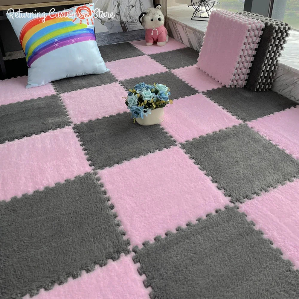 30*30CM Soft Plush Children Kids Rug Play Mat Puzzle Carpet Warm Playmat Interlocking Exercise Tiles Floor Carpet Decoration Mat Quick Pick Grocers
