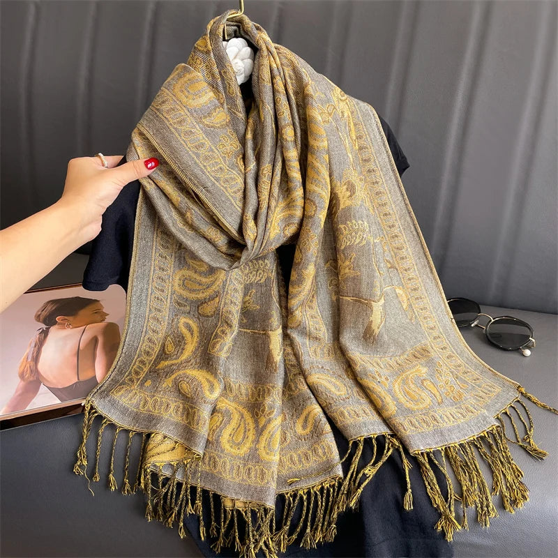 Luxury Brand Autumn Cashmere Pashmina Shawl Lady Wrap Warm Winter Scarves Design Print Female Foulard Cotton Stoles Scarf 2023 Quick Pick Grocers