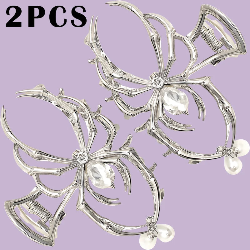 Women's Y2K Sweet Personalized Hair Clip Rhinestone Imitation Pearl Alloy Metal Skull Spider Claw Design for Daily Use Quick Pick Grocers