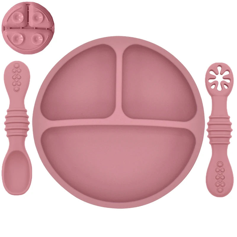 Silicone Baby Sucker Silicone Dining Plate Rice Spoon Set Cute Cartoon Children Dishes Smile Face Baby Tableware Retro Kid Bowl Purest Peak