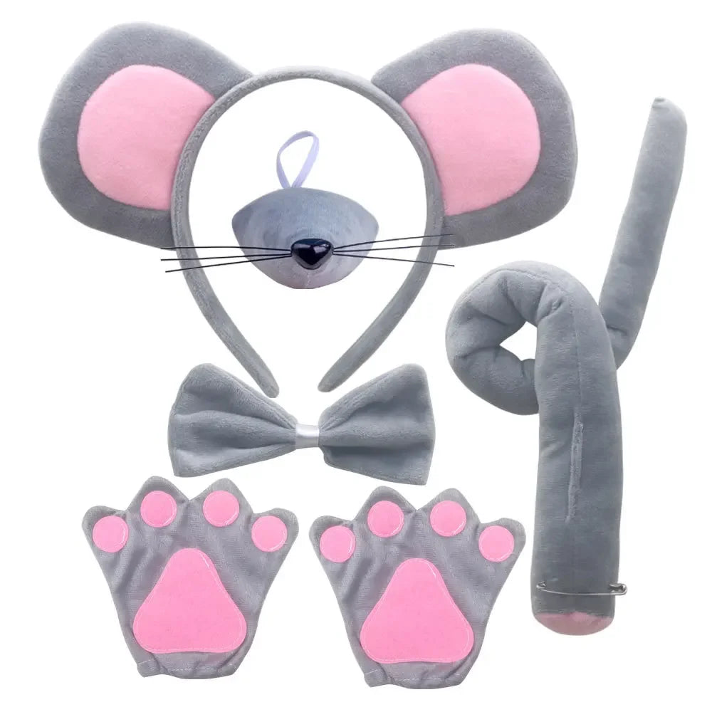 Mouse Costume Set Ears Headband Nose Tail and Bow Tie Animal Fancy Dress Kit Party Accessories Halloween Birthday Quick Pick Grocers