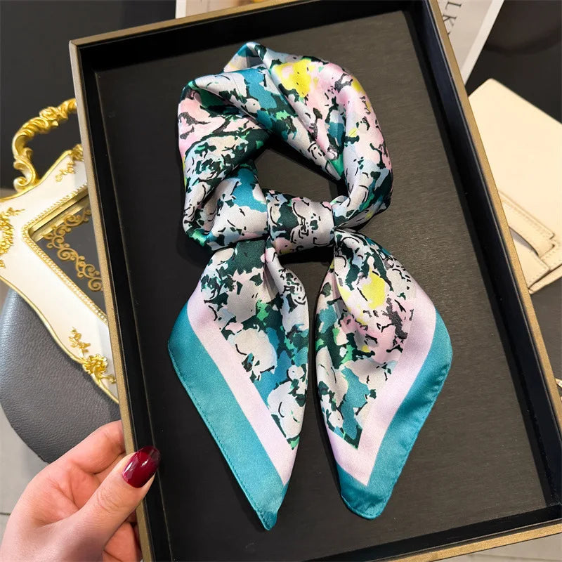 Bohemian Style Print Luxury Brand Silk Square Scarf Women Satin Shawls Neckerchief Wrap Scarves Bandana Hair Hjiab Floral Quick Pick Grocers
