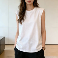 Woman Loose Sleeveless Tank Top Summer Casual Vest Basic Daily T-shirt Sweet Style Suitable For Students Stretchy Soft Lady Wear Quick Pick Grocers