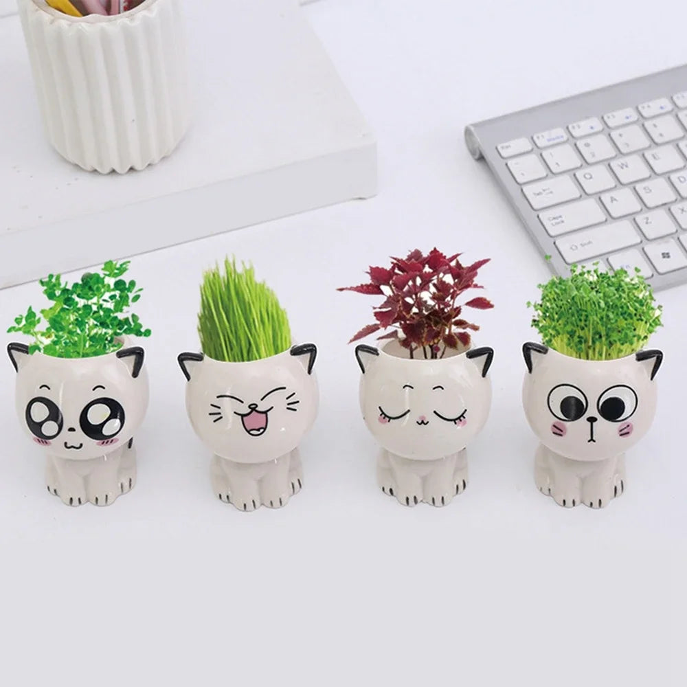 1pc Ceramic Flowerpot Mini Cat Cartoon Cute Plant Desktop Potted Plant Pot DIY Decorate Toys Science Education School Gifts Quick Pick Grocers
