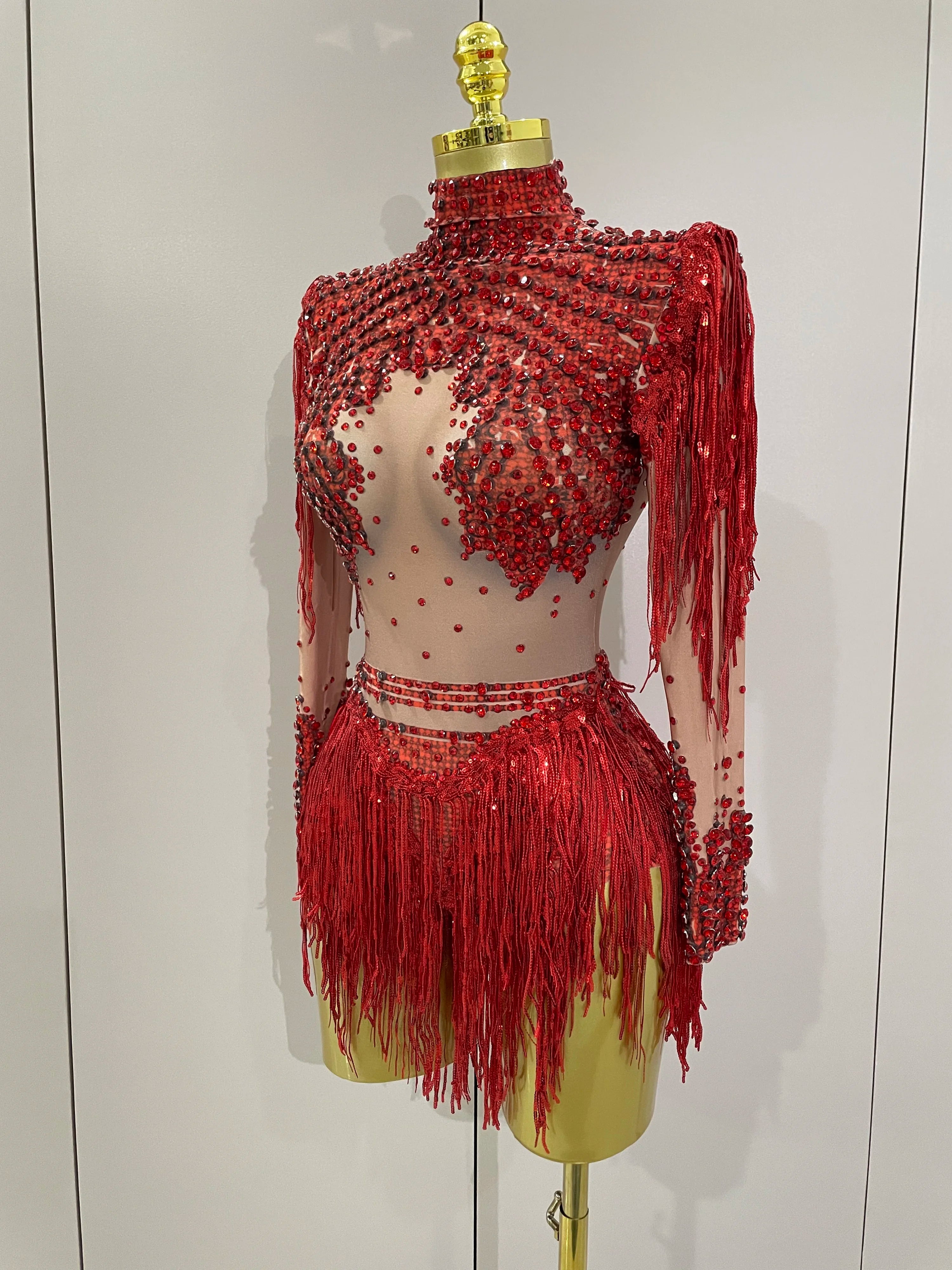 Women Sparkly Rhinestone Sequin Tassel Stretch Bodysuits 2025 New Arrival Birthday Party Nightclub Dj Stage Performance Costume Quick Pick Grocers