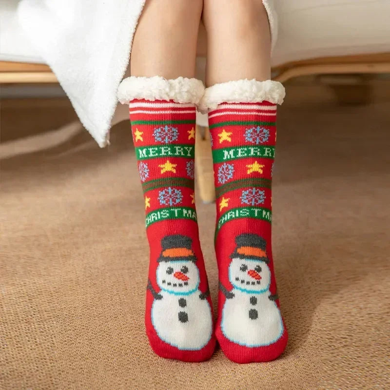 Christmas Gift Slipper Socks Women Thermal Winter Warm Plush Non slip Grip Sleeping Floor Short Sock Fuzzy Fluffy Female Cartoon Quick Pick Grocers