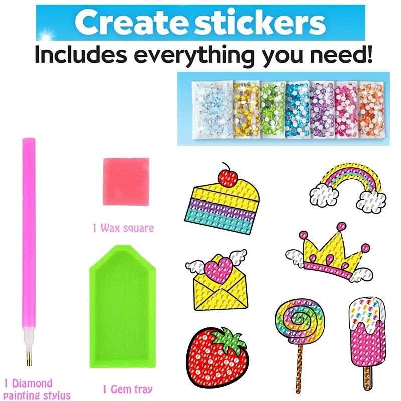 12 Create Big Gem Diamond Painting Sticker Kit Art Craft Girls Boys Unicorn Animal Sealife Magical Mosaic Dot Sticky Toys Gifts Econic Blanks