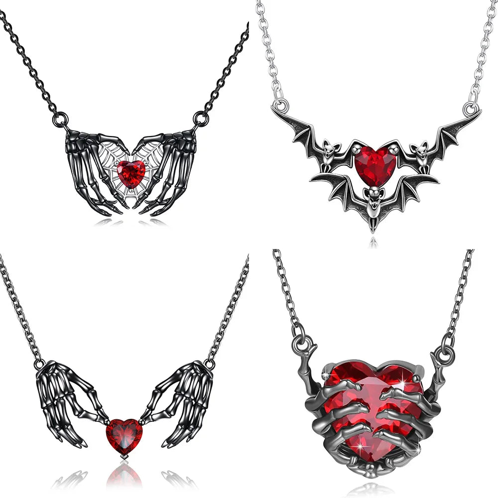 Gothic Punk Bat Wings and Heart Shaped Resin Pendant Necklace - Dark Fantasy Style Alloy Chain, Halloween Women’S Gift, Casual Fashion Accessories Quick Pick Grocers