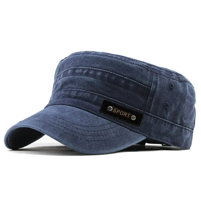 Spring Summer And Autumn Mens New Washable Cotton Flat Top Sun Proof Military Cap Quick Pick Grocers