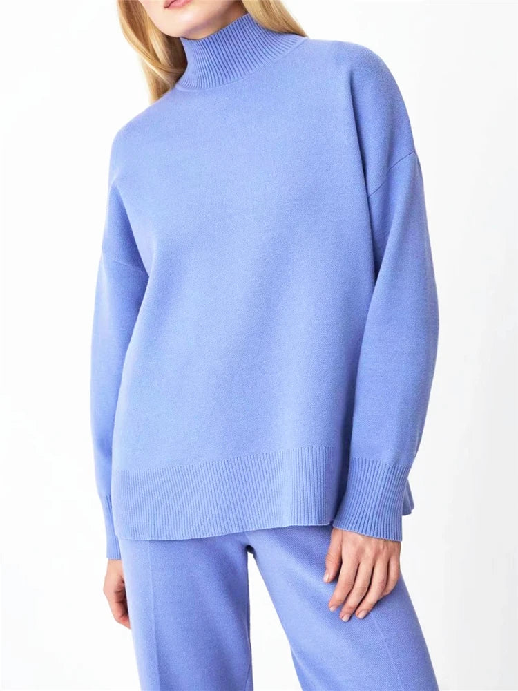 Autumn Winter 2 Pieces Women Sets Knitted Tracksuit Turtleneck Sweater and Straight Jogging Pants Suits Quick Pick Grocers