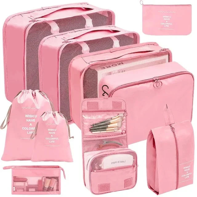7/8/9/10 Pcs Set Travel Organizer Storage Bags Suitcase Packing Cubes Set Cases Portable Luggage Clothes Shoe Tidy Pouch Folding Econic Blanks