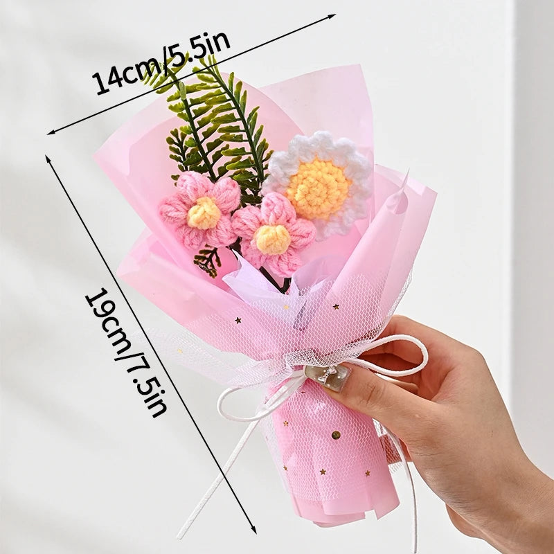 Knitted Flower Bouquet Crochet Rose Flowers Hugging Bucket New Year Gifts Living Room Desk Decoration Mother's Day Gift Quick Pick Grocers