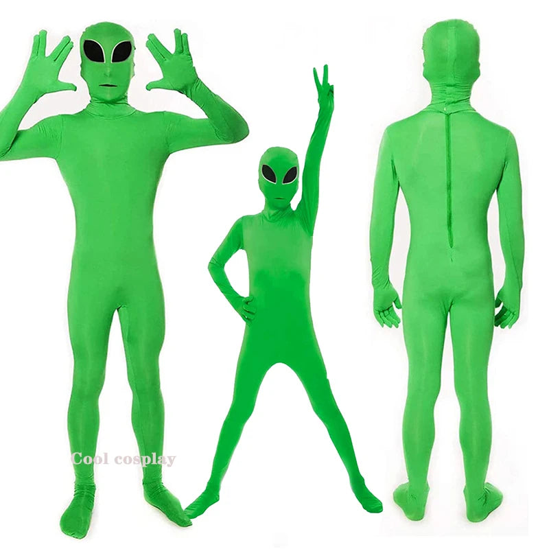 Kids Adult ET Alien Cosplay Costume Zentai Jumpsuits Green ET Alien Mascot Halloween Carnival Masquerade Bodysuit Suit Quick Pick Grocers