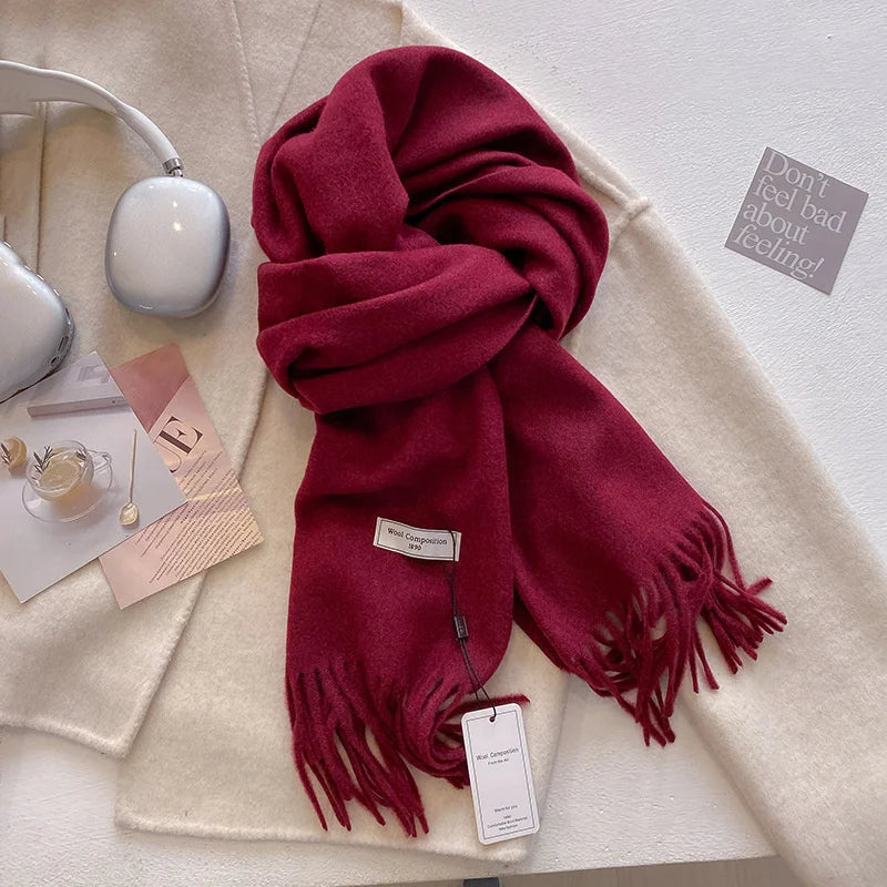 Luxury Winter Wool Scarf Women Cashmere Warm Pashmina Brand Foulard Female Shawls Wraps Thick Soft Bufanda Scarves Stole 2024 Quick Pick Grocers