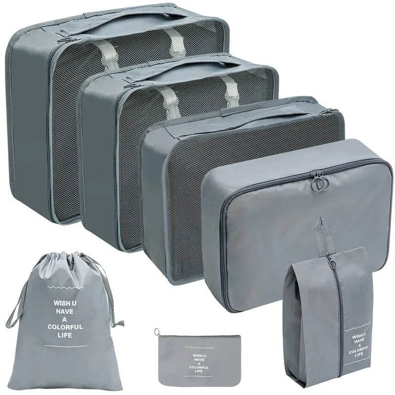 7/8/9/10 Pcs Set Travel Organizer Storage Bags Suitcase Packing Cubes Set Cases Portable Luggage Clothes Shoe Tidy Pouch Folding Econic Blanks