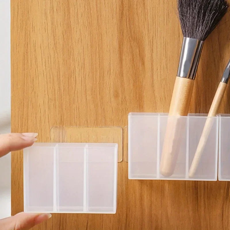 Mini Storage Box 3-Grid Plastic Makeup Brush Lipstick Storage Multi-Functional Desk Organizer for Home Kitchen Bathroom Econic Blanks