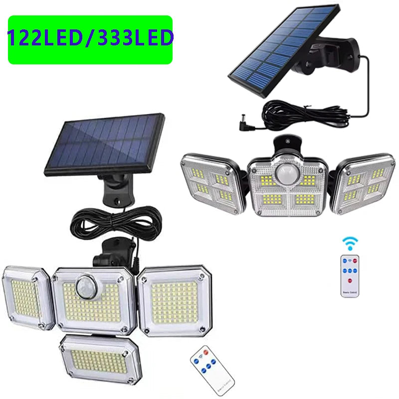 1 PACK Outdoor Motion Sensor Lamp, 4-Head Solar Power Light, 122 LED Solar Light, Flood Lights ,3000 Lumens,270° Lighting  Range Econic Blanks