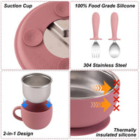 5PCS Stainless Steel Dishes Plate Baby Feeding Set With Detachable Silicone Sucker Bowl BPA Free Infant Fork Spoon Cup Gifts Purest Peak