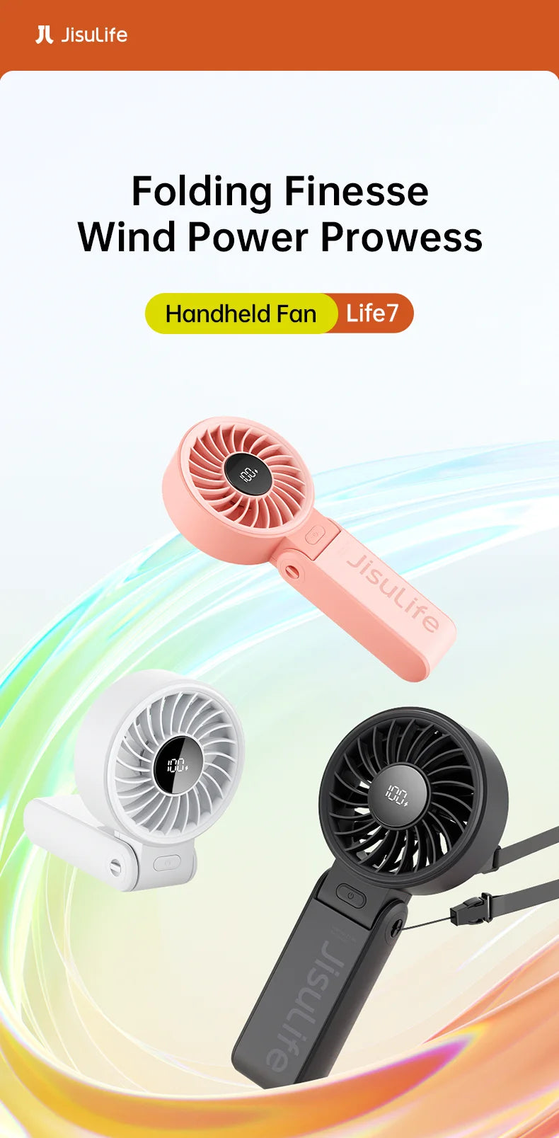 JISULIFE Portable Handheld Fan with LED Display,5 Speeds,5000mAh,150°Folded,3-IN-1 Hand/Desk/Neck Multifunction Personal Fan Quick Pick Grocers