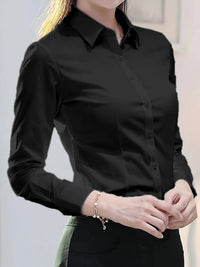 White long-sleeved shirt for women's business wear; workwear for interviews; stretchy business attire for women; blouse Quick Pick Grocers