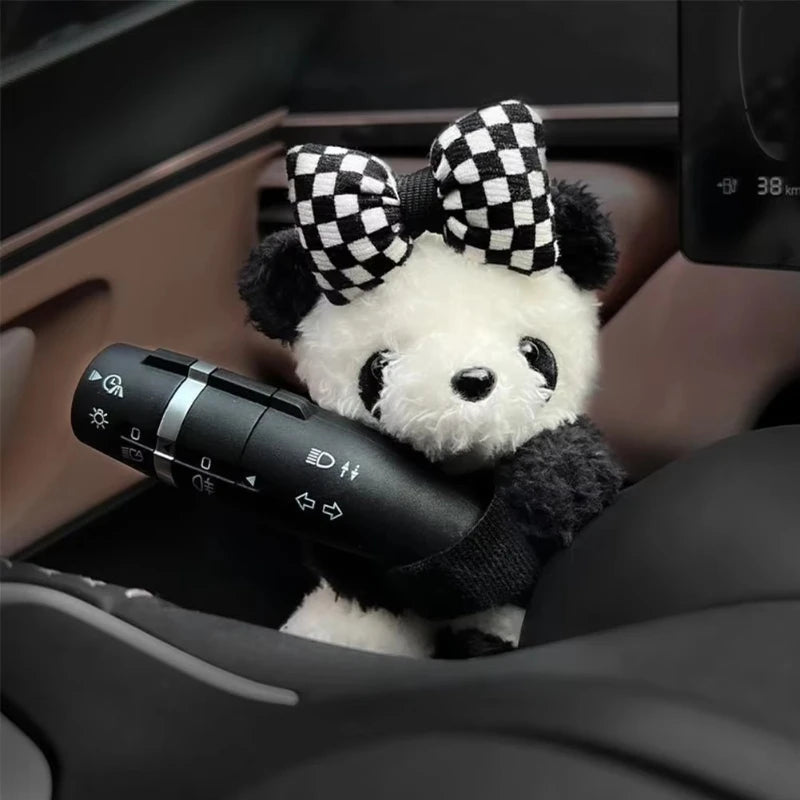 Car Cute Bowknot Panda Wiper Turn Signal Switch Ornaments Plush Decor Auto Interior Accessories