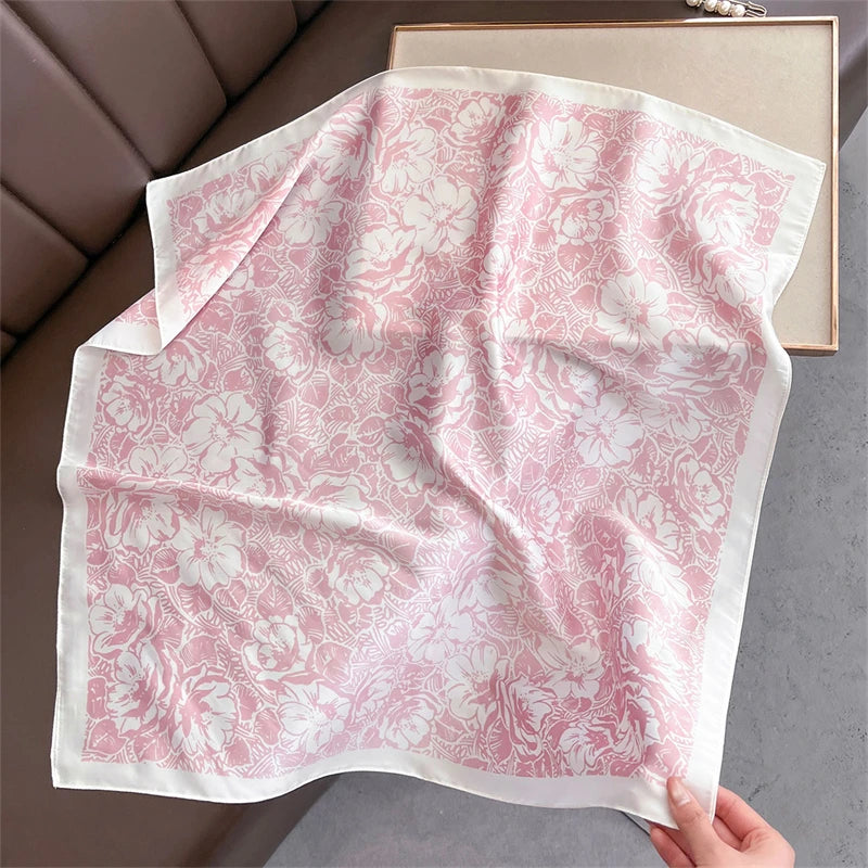2025 Silk Shawl Print Headscarf Cat Hair Wrap Neckerchief Female Satin Square Scarf For Women Headband Foulard Hijab Bandana Quick Pick Grocers