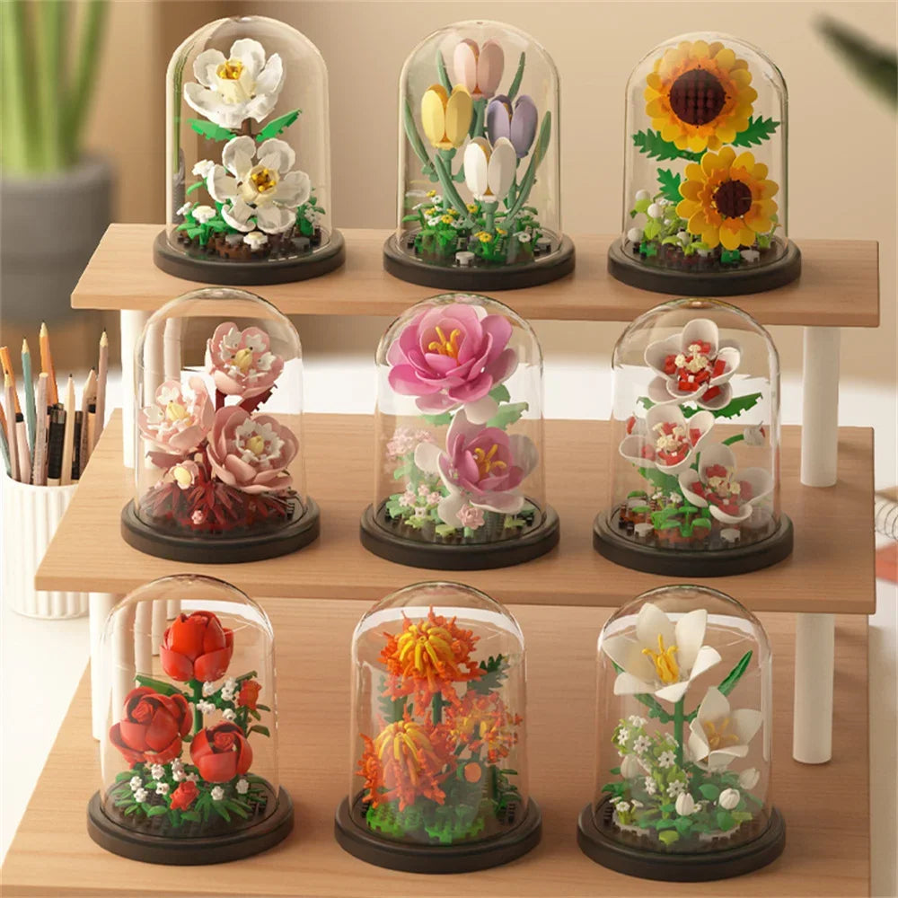 Eternal Flower Bouquet Bonsai Potted Plant Micro Building Blocks Model Home Decoration Puzzle Toys Kids Birthday Christmas Gifts Purest Peak Salt