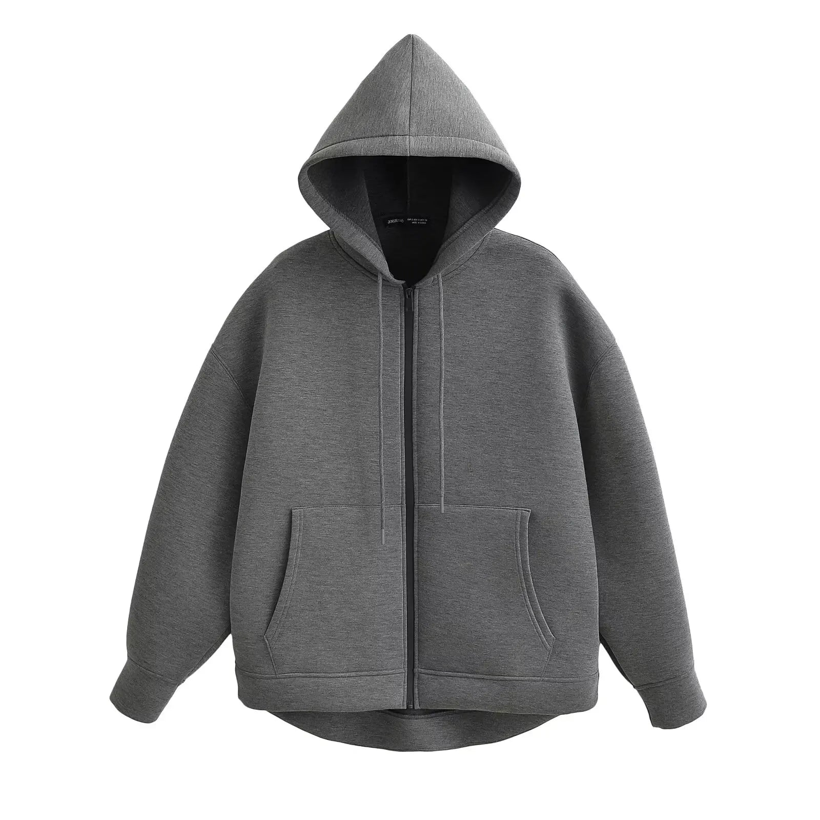HH Autumn Women Gray Jacket With Hood Long Sleeve Big Pocket Zipper Jacket Coat Woman Loose Casual Outerwear Coat Tops Econic Blanks
