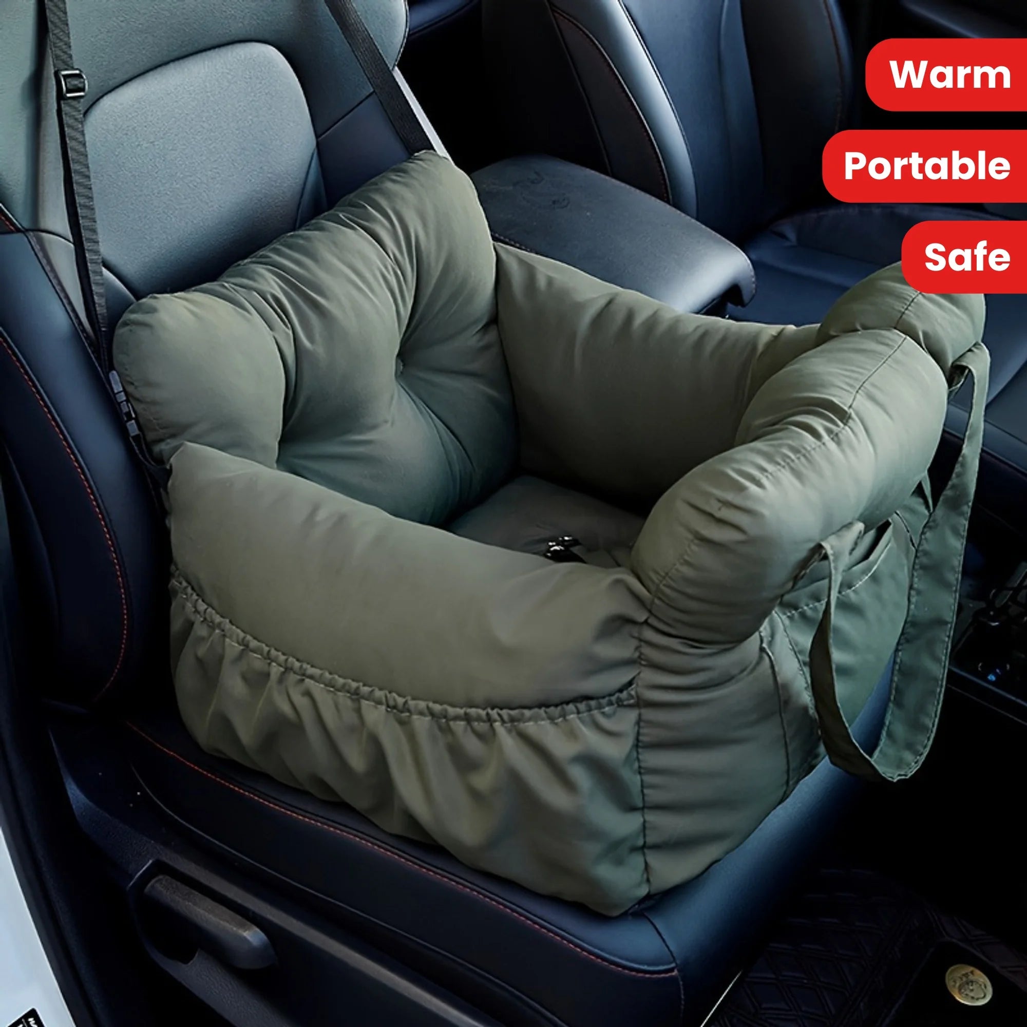 Dog Car Seat with Safety Belt - Non-Slip Pet Car Bed for Small Dogs, Washable Travel Carrier with Secure Straps for Safe Car Quick Pick Grocers
