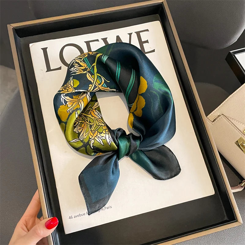 2025 Fashion 100% Real Silk Scarf 53cm Square Bandelet Women's Silk Temperament Small Scarf Neck Decorative Wrap Printed Scarves Quick Pick Grocers