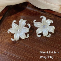 Pure White Women's Dangle Earrings Blooming Flower Acrylic Enamel Butterfly Imitation Pearl Heart Hanging Earrings Elegant brinc Econic Blanks