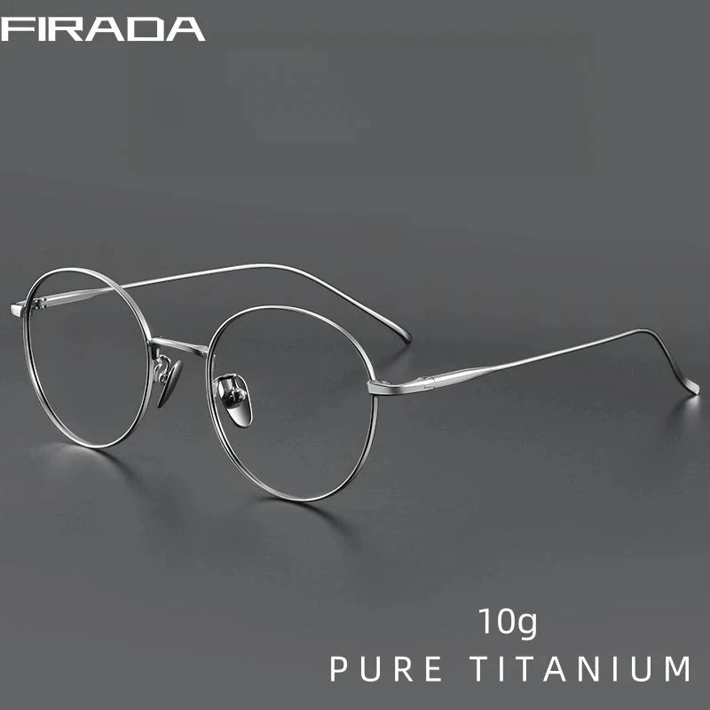 FIRADA Vintage Comfortable Eyeglasses Fashion Round Pure Titanium Eyewear Luxury Prescription Glasses Frame For Men Women ST1644 Econic Blanks