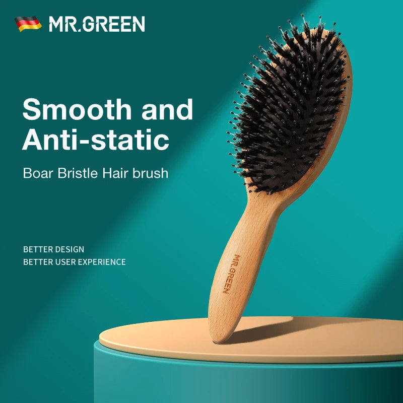 MR.GREEN Boar Bristle Hair Brush Natural Beech Comb Hairbrush for Curly Thick Long Dry Wet Hair Detangler Massage Brushes Women Quick Pick Grocers