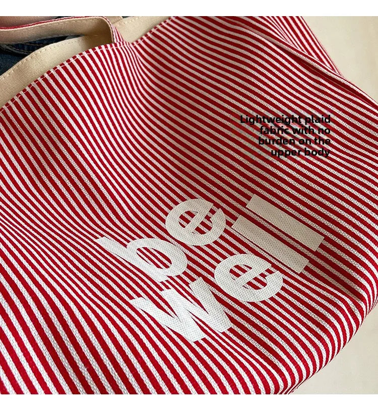 Casual Large Stripe Women's Shoulder Bag 2025 New Fashion Commuter Tote Bag High Capaci Canvas Handbag for Youth bolso mujer Quick Pick Grocers