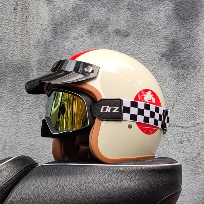 Retro semi-open motorcycle helmet cross-country motorcycle accessories motorcycle helmet 3/4 retro helmet in winter Quick Pick Grocers