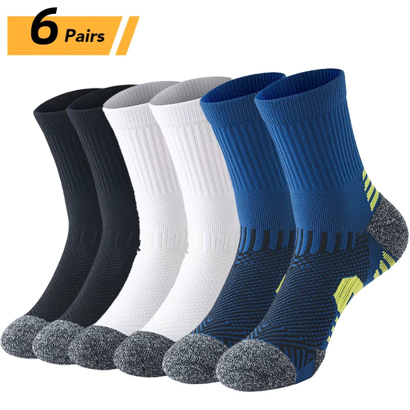 6/5/3 Pairs Men's Athletic Socks Sports Breathable Outdoor Running Compression Socks Cotton Training Long Black Stretch Socks Quick Pick Grocers